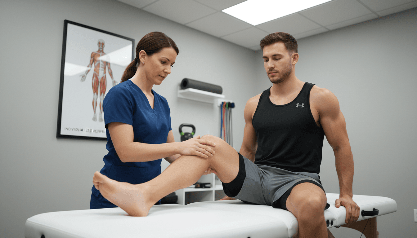 Athlete undergoing movement assessment with therapist